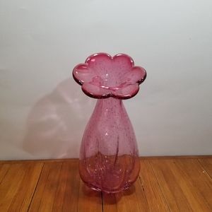 Handblown pink flower vase